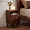 Wood Nightstand Set of 2 with Drawers and Solid Wood Legs