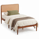 Queen Rattan Headboard Bed Frame with Wood Slat Support