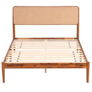 Queen Rattan Headboard Bed Frame with Wood Slat Support