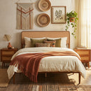 Queen Rattan Headboard Bed Frame with Wood Slat Support