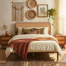 Queen Rattan Headboard Bed Frame with Wood Slat Support
