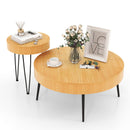 2 Set of Wooden Coffee Table with Metal Legs and Adjustable Foot Pads