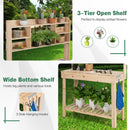 Large Garden Potting Bench Table with Display Rack and Hidden Sink-Natural