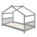 Twin Size Wooden House Bed with Roof