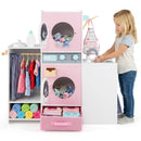 Wooden Kids Laundry Playset with Laundry Detergent Bottle and Clothes Hangers-Pink