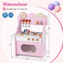 Wooden Play Kitchen for Kids Pretend Play Toy Kitchen Set with Clock Gift for Boys and Girls 3 +Pink