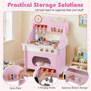 Wooden Play Kitchen for Kids Pretend Play Toy Kitchen Set with Clock Gift for Boys and Girls 3 +Pink