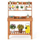 Wooden Potting Bench Table 61" Garden Planting Workstation with 3-Tier Open Shelf-Brown