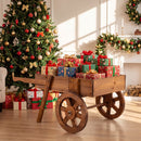Wooden Wagon Planter with Wheels - Rustic Brown