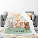 Personalized Woodland Animal Blanket | Custom Name | Bunny Fox Bear Sun Meadow Fleece Throw Gift