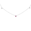 14K White Gold 1/5 Cttw Diamond and Ruby Tri Station Necklace