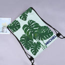 Personalized Monstera Leaf Drawstring Bag with Custom Name - Tropical Plant Gym School and Beach Bag for Kids and Adults