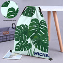 Personalized Monstera Leaf Drawstring Bag with Custom Name - Tropical Plant Gym School and Beach Bag for Kids and Adults