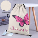 Personalized Butterfly Bag with Name - Custom Hot Pink Butterfly Drawstring Bag for Girls - Butterfly Gift for School Gym and Beach