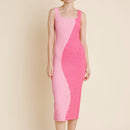 Yin Yang Two-Tone Pink Curve Smocked Midi Dress