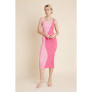 Yin Yang Two-Tone Pink Curve Smocked Midi Dress