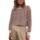 Womens Round-neck Knitted Striped Color-block Sweater