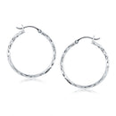 14k White Gold Diamond Cut Hoop Earrings