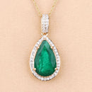 IGI Certified 3.22 Carat Genuine Zambian Emerald and White Diamond 14K Yellow Gold Pendant