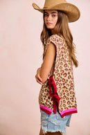BiBi Leopard Pattern Side Tied Sweater Vest Top