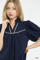 Umgee Puff Sleeve Textured Babydoll Dress