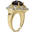 14K Yellow Gold Plated 3.23 Carat Genuine Smoky Quartz, Citrine & White Diamond .925 Sterling Silver Ring