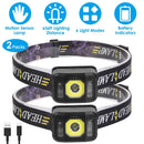2Packs Rechargeable Motion Sensor Headlamp 6 Light Modes COB XPG Headlight Torch Flashlight for Fishing Running Camping Hiking