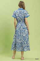 Umgee Paisley Print Midi Dress with Side Pockets