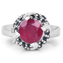 3.70 Carat Glass Filled Ruby and Blue Sapphire .925 Sterling Silver Ring