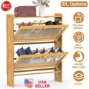 2-Tier Shoe CabinetÊwith 2 Flip Drawers Slim Bamboo Shoe Rack Freestanding Narrow Shoe Organizer with 44lbs Max Load for Entryway Hallway