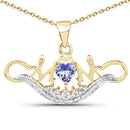 14K Yellow Gold Plated 0.62 Carat Genuine Tanzanite and White Topaz .925 Sterling Silver Pendant
