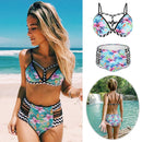 Bikini Swimsuit For Women Floral Padded Push Up Bikini Sets Two Pieces High-Waist Swimwear w/ Adjustable Shoulder Straps For Beach Swimming Pool