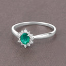 0.40 Carat Genuine Zambian Emerald and White Diamond 14K White Gold Ring