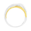 10K Yellow Gold Plated .925 Sterling Silver 1/10 Cttw Diamond Multi Row Crossover Ring Band (I-J Color, I1-I2 Clarity) - Size 7