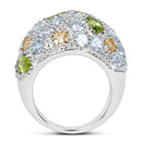 11.38 Carat Genuine Peridot, Citrine and Blue Topaz .925 Sterling Silver Ring