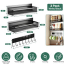 3 Pack Strong Magnetic Spice Rack with 8 Hooks Fridge Oven Microwave Magnetic Storage Shelves Seasoning Holder Organizer for Jars Seasoning Tins Utens