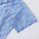 Hawaiian Shirts For Men Traditional Koi Carp Printed 100% Cotton Short Sleeve - Blue