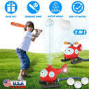 2 In 1 Water Sprinkler Baseball Helicopter Toy for Kids 360¡Rotating Water Tee Ball Set for Backyard Lawn Pool Party Outdoor Summer Game for 3+ Years