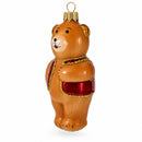 Brown Bear with Red Vest Glass Christmas Ornament