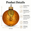 Orange with Shiny Leaf Glass Christmas Ornament 3 Inches