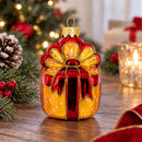 Gift Box with Red Ribbon Glass Christmas Ornament