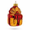 Gift Box with Red Ribbon Glass Christmas Ornament