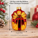Gift Box with Red Ribbon Glass Christmas Ornament