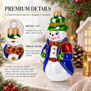 Snowman with Red Bow Tie Glass Christmas Ornament