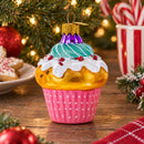 Cupcake Covered with Icing Glass Christmas Ornament