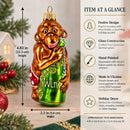 Monkey with Wine Bottle Glass Christmas Ornament
