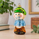 Toddler Boy With Pacifier Glass Christmas Ornament