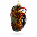 Red Headed Woodpecker Perched On Bark Glass Christmas Ornament