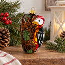 Red Headed Woodpecker Perched On Bark Glass Christmas Ornament