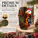 Red Headed Woodpecker Perched On Bark Glass Christmas Ornament